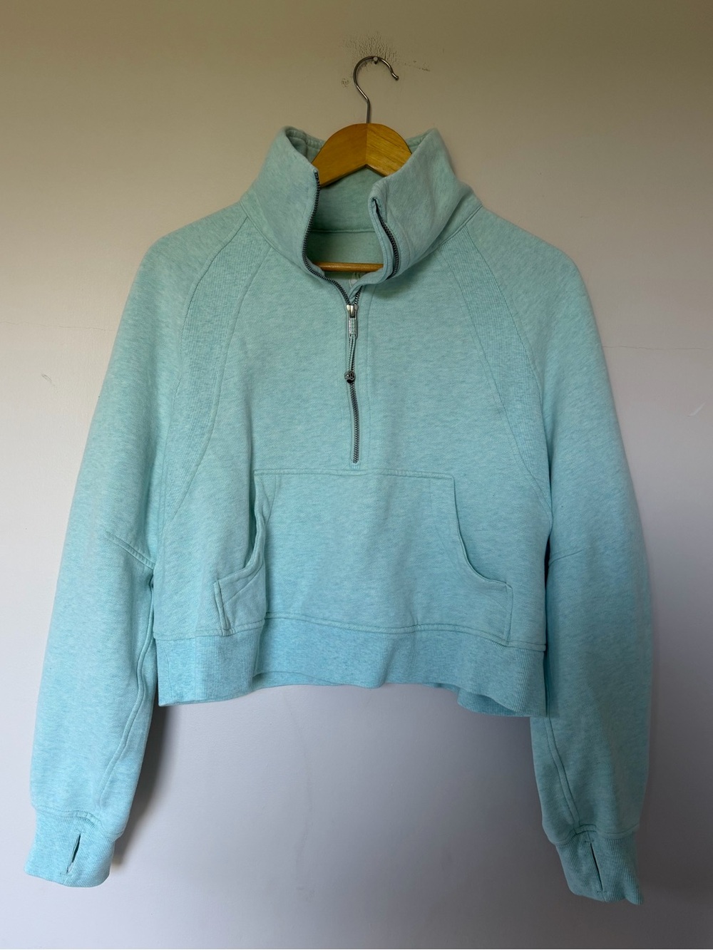 Lululemon Scuba Oversized Funnel Neck Shirt Heathered Delicate Mint cropped